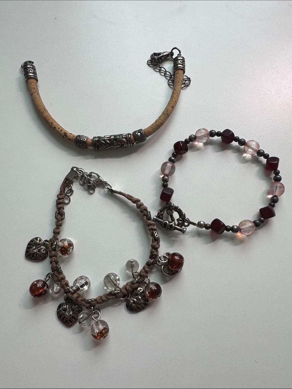 Three-Piece Women's Bracelet Set in Brown and Burgundy - Layered Stack